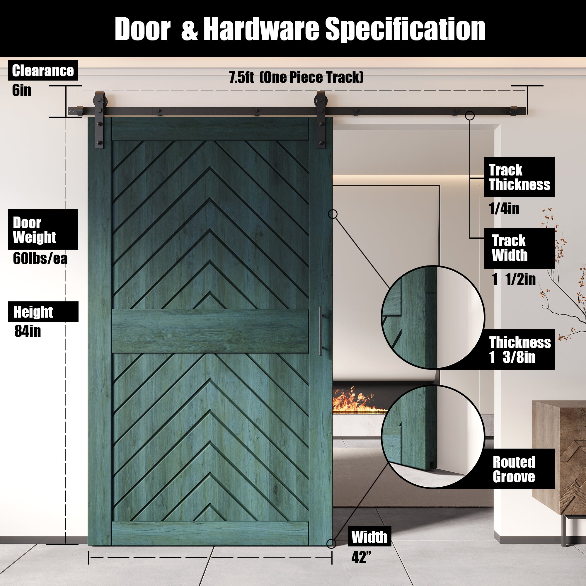 sliding barn door hardware kit with door pine wood barn door fishbone design