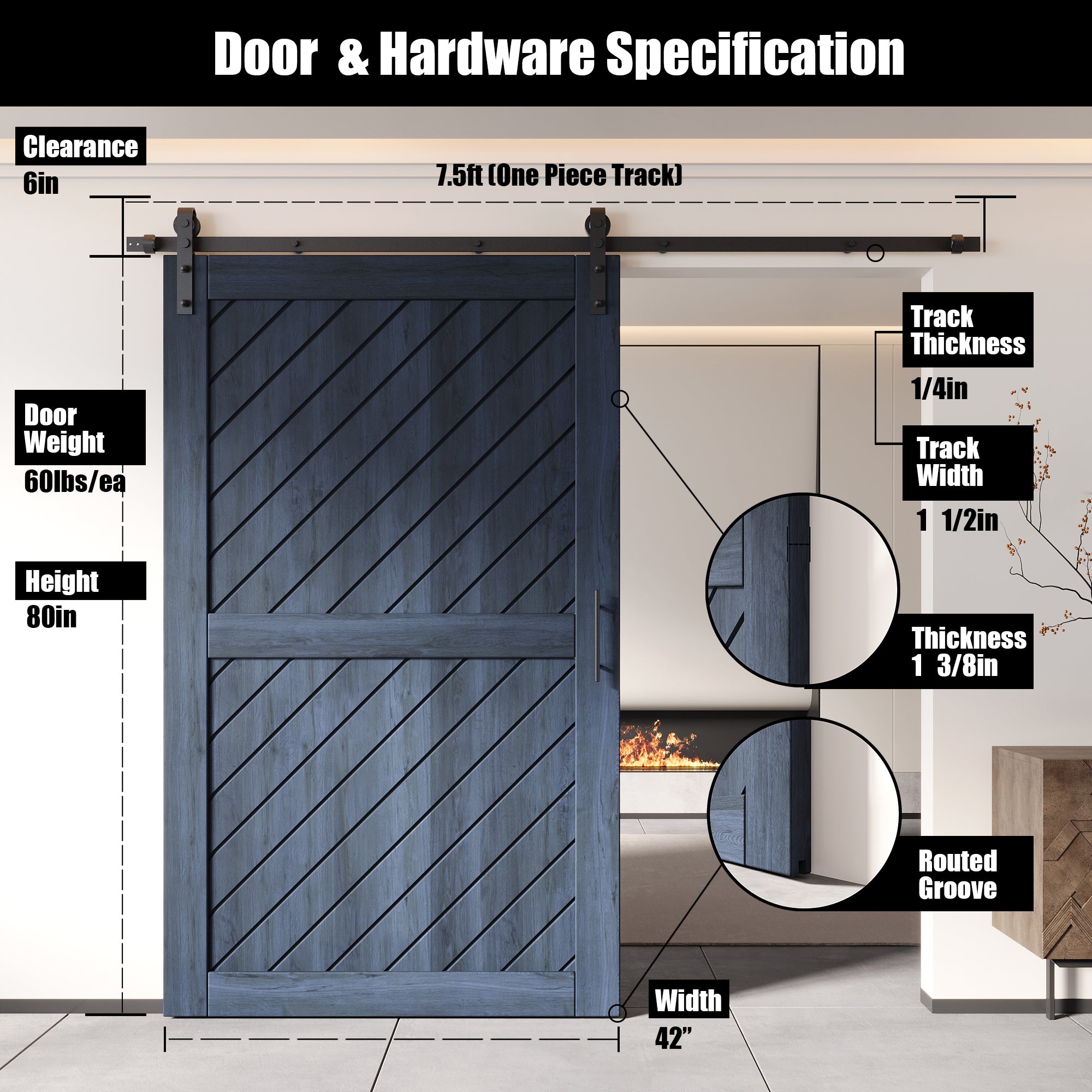 80" interior navy barn door