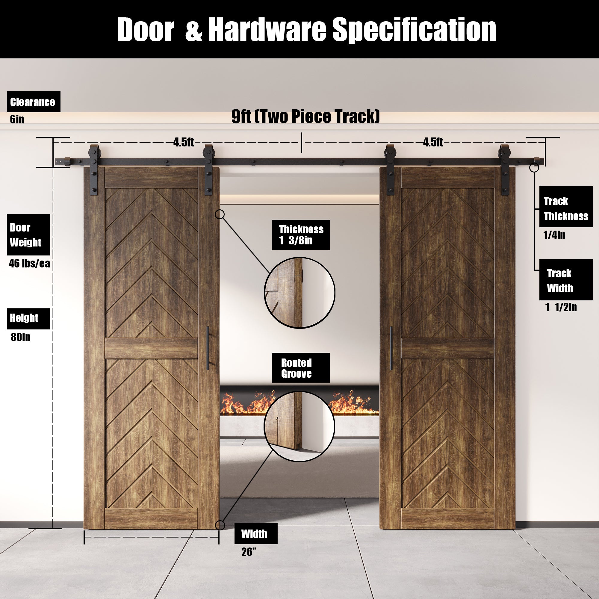 sliding barn door hardware kit with two doors pine wood barn door dark walnut