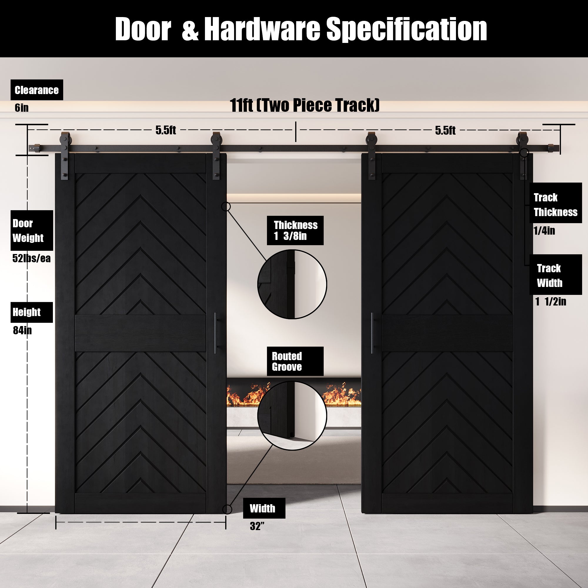 sliding barn door hardware kit with two barn doors pine wood barn door black fishbone design