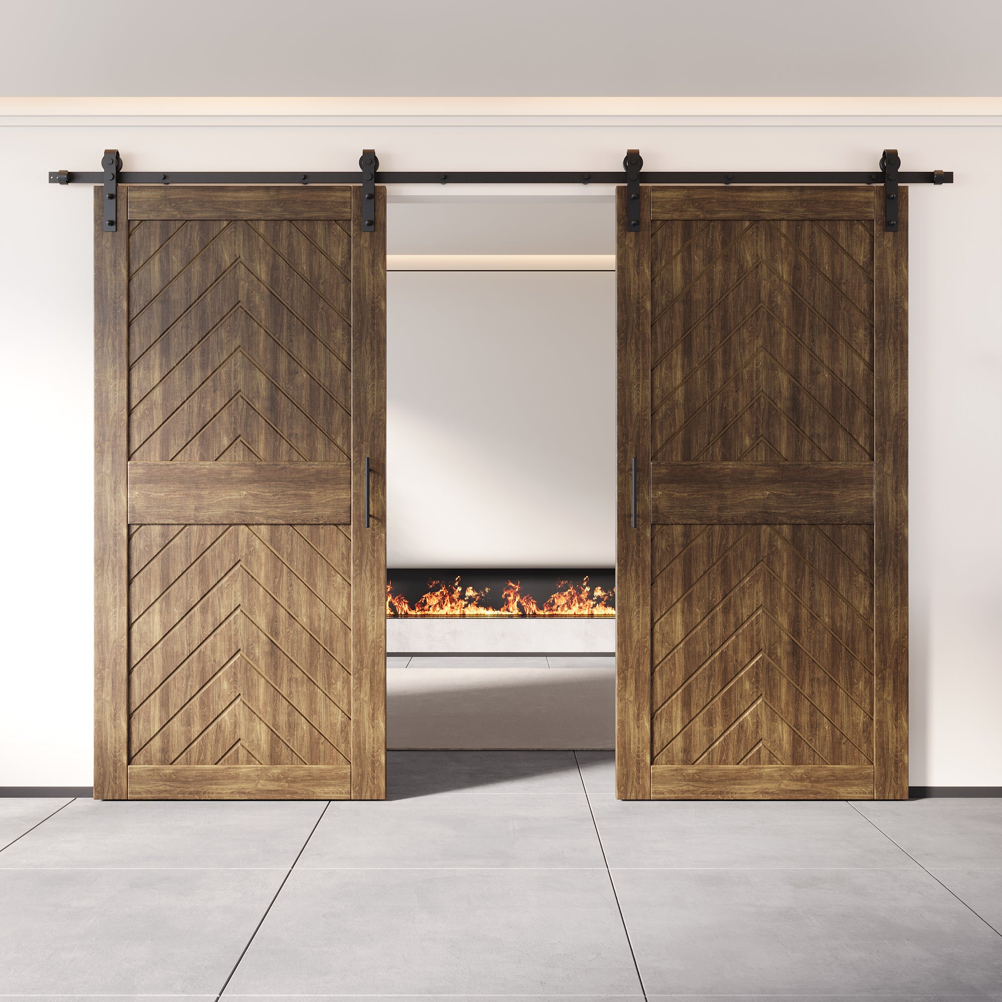 sliding barn door hardware kit with two doors pine wood barn door dark walnut fishbone design