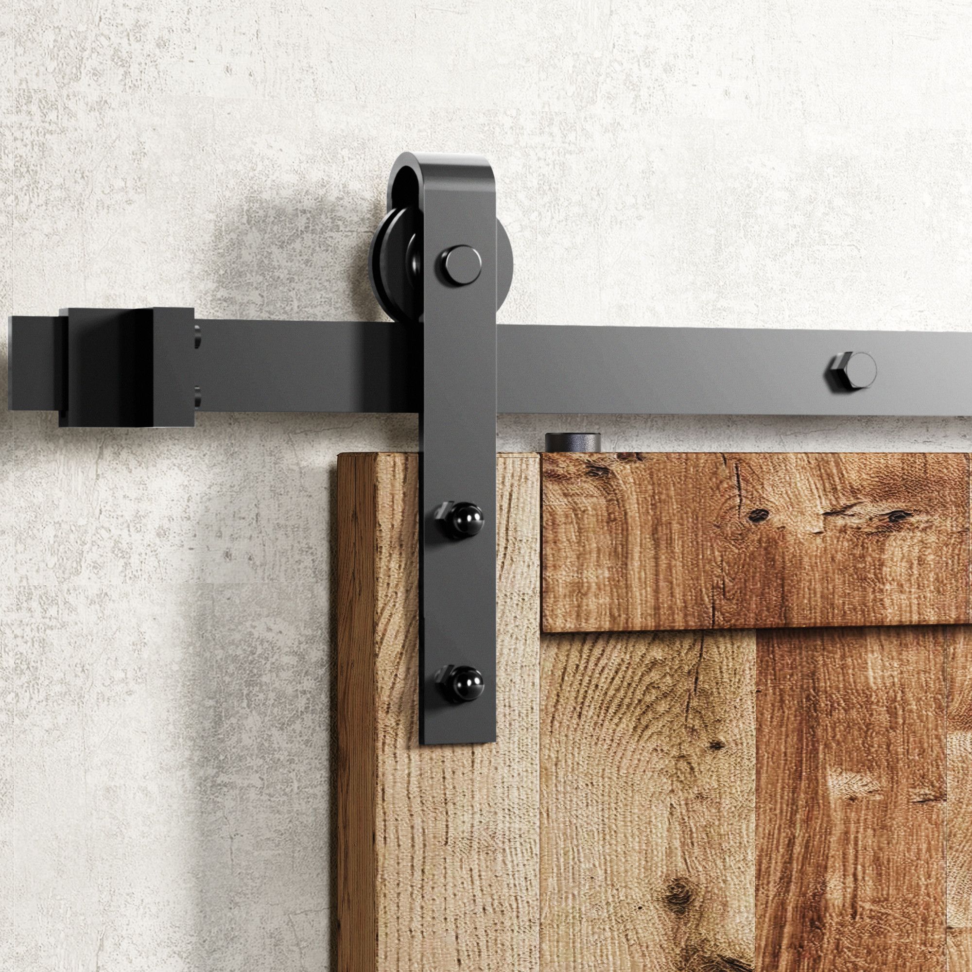 Homacer Black Rustic Non-Bypass Sliding Barn Door Hardware Kit, for Two/Double Doors - Classic Design Roller