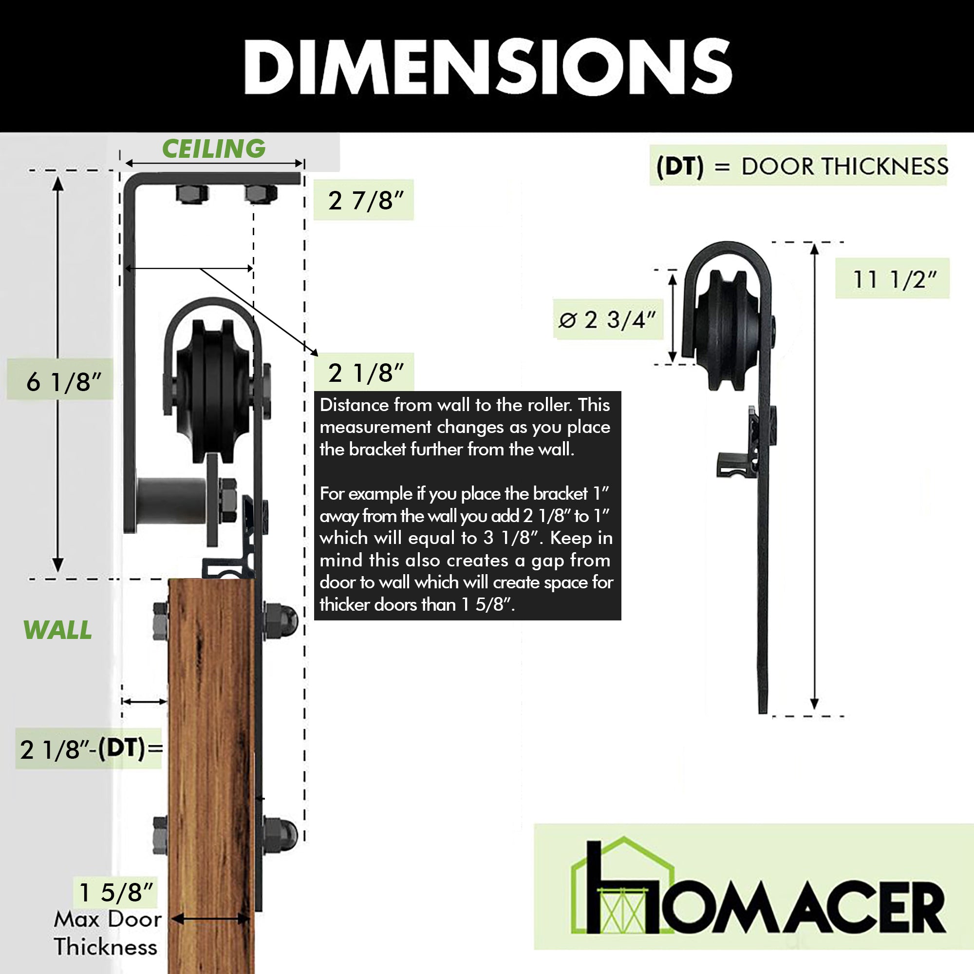 Homacer Black Rustic Ceiling Mount Non-Bypass Sliding Barn Door Hardware Kit, for One/Single Door