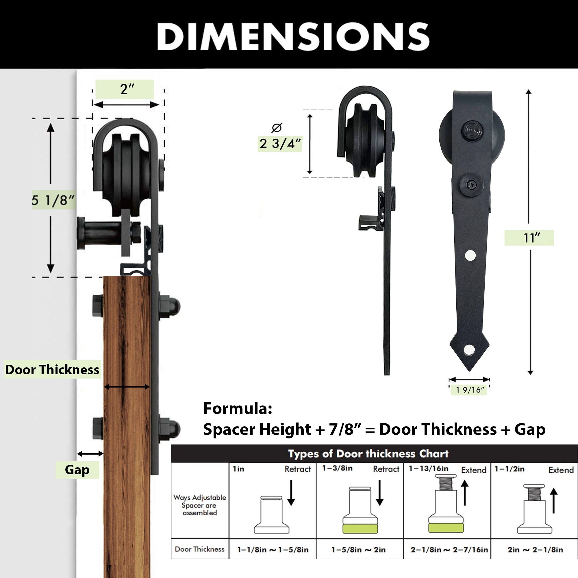 Non-Bypass Sliding Barn Door Hardware Kit - Arrow Design Roller