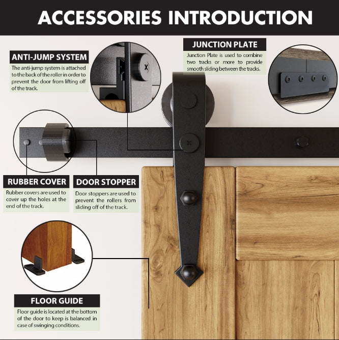 Non-Bypass Sliding Barn Door Hardware Kit - Arrow Design Roller