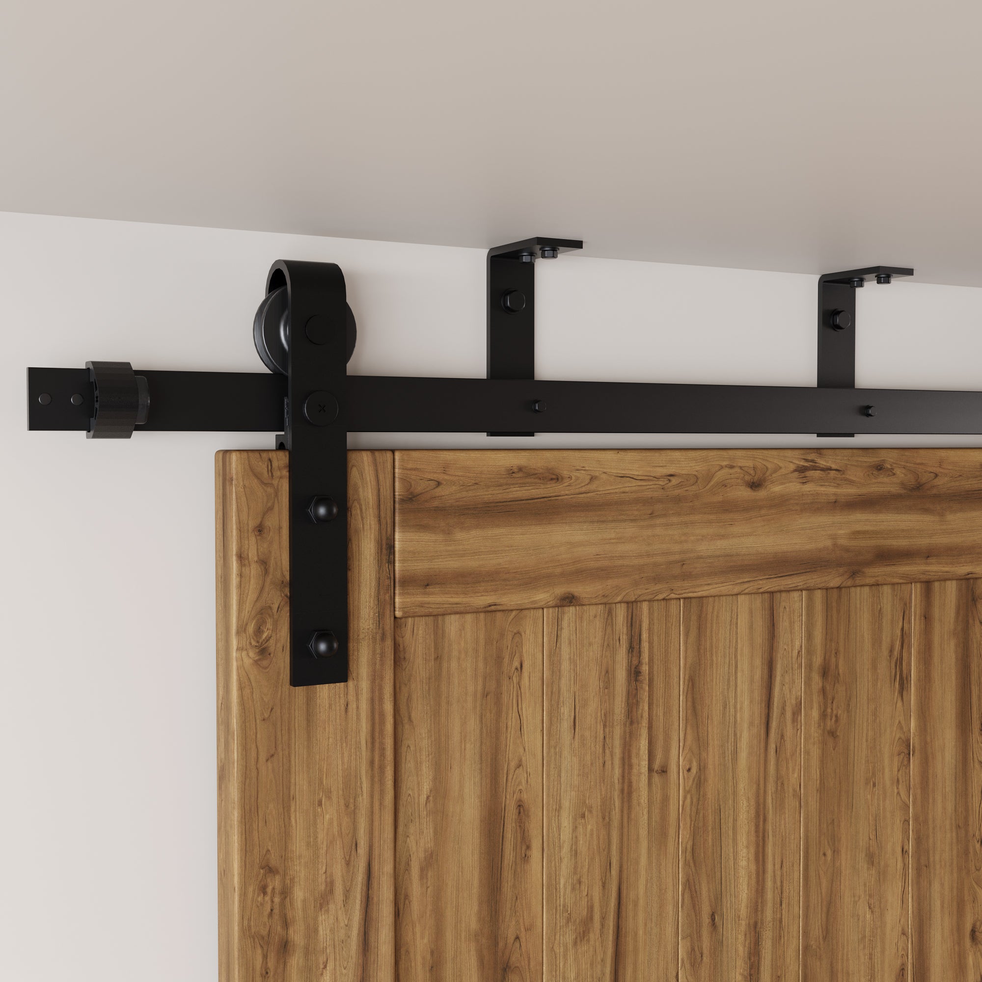 Homacer Black Rustic Ceiling Mount Non-Bypass Sliding Barn Door Hardware Kit, For Two/Double Doors