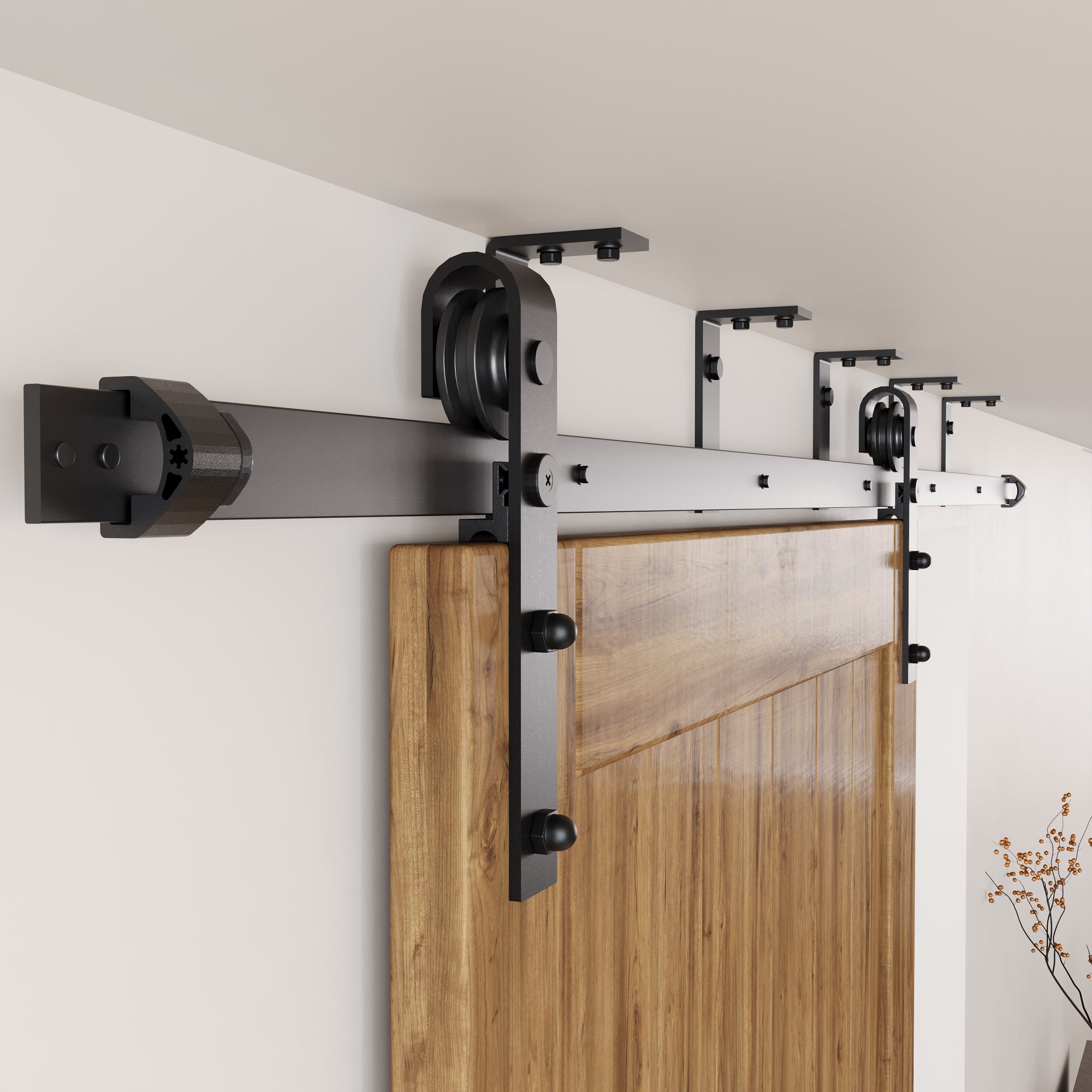 Homacer Black Rustic Ceiling Mount Non-Bypass Sliding Barn Door Hardware Kit, for One/Single Door