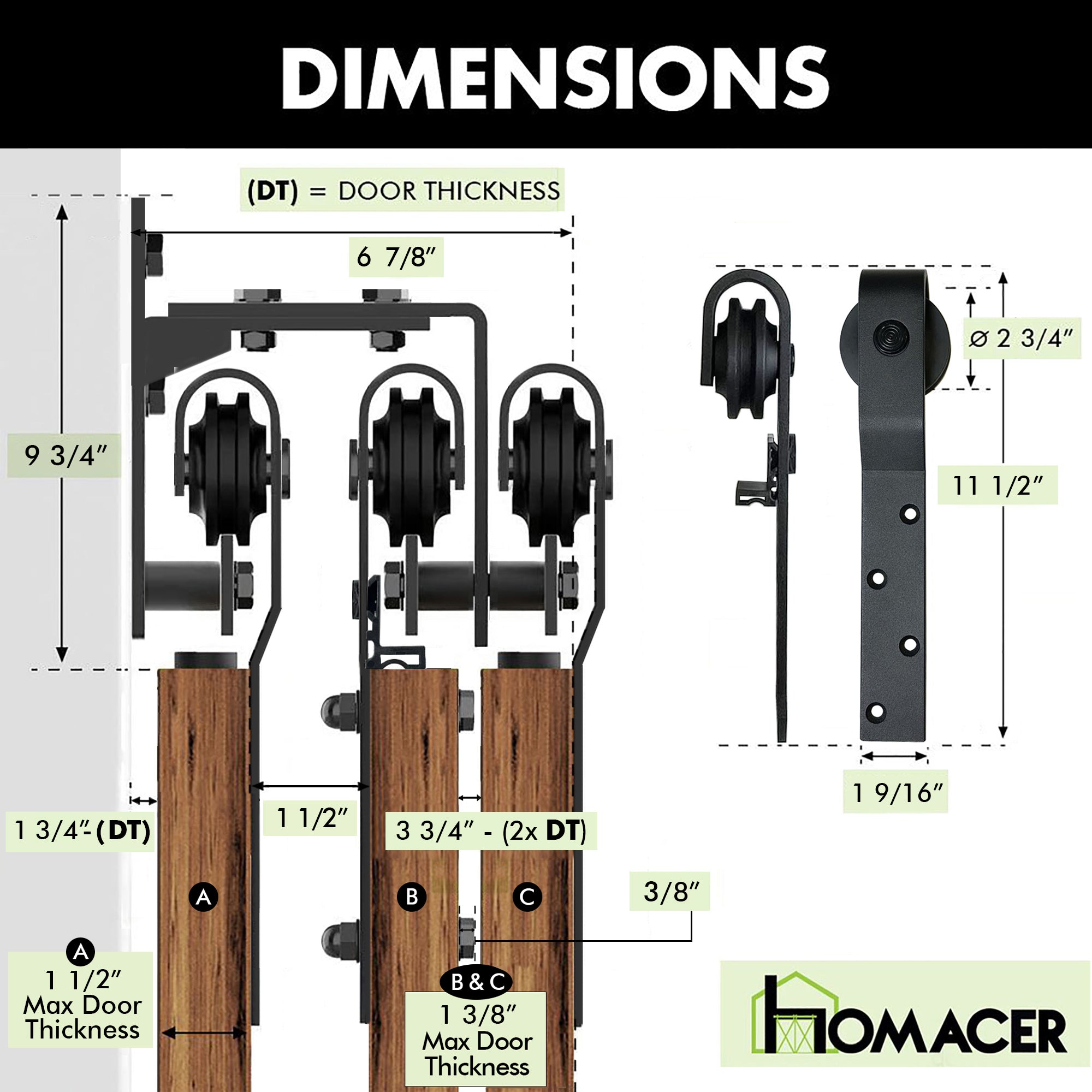 triple track bypass roller dimension