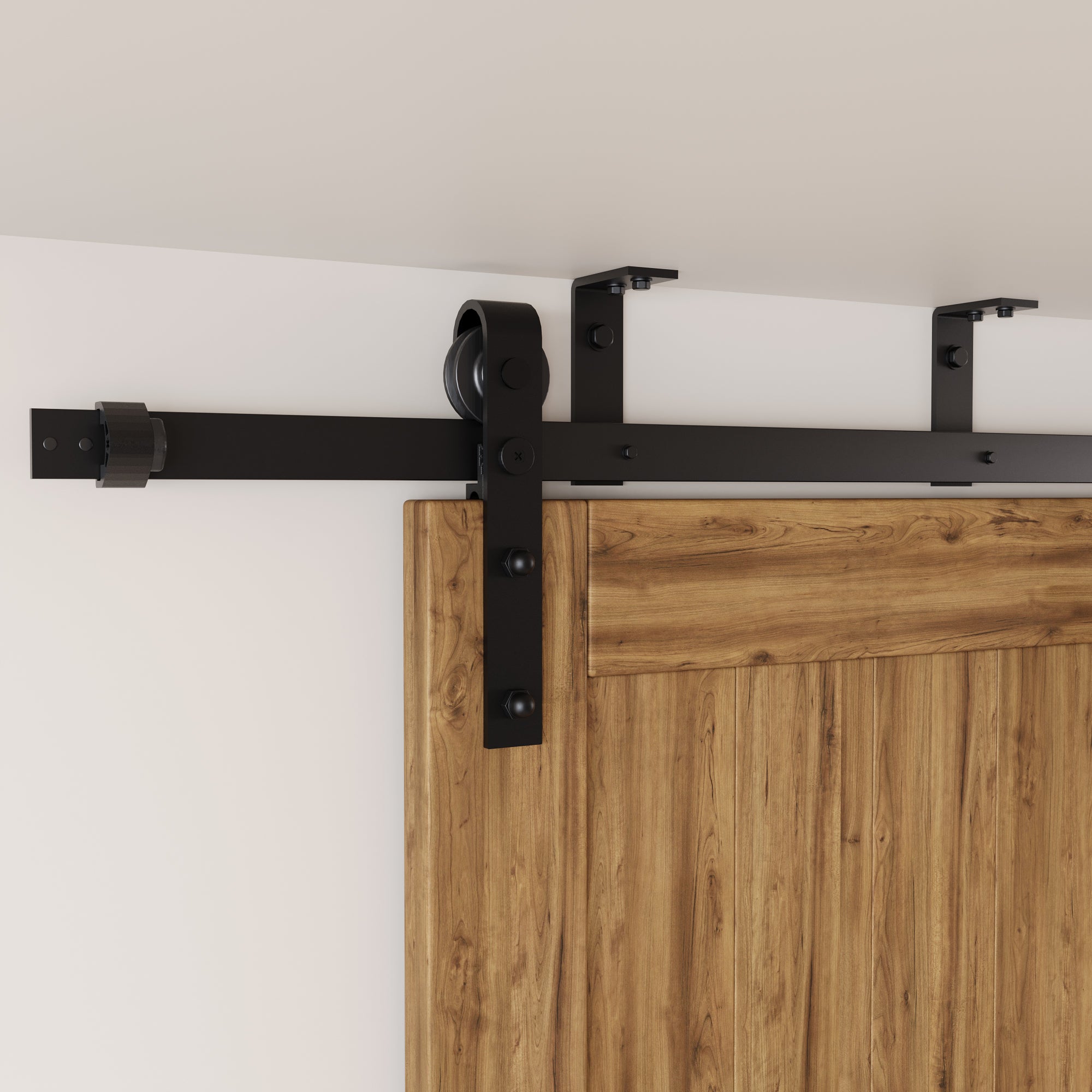 Homacer Black Rustic Ceiling Mount Non-Bypass Sliding Barn Door Hardware Kit, for One/Single Door