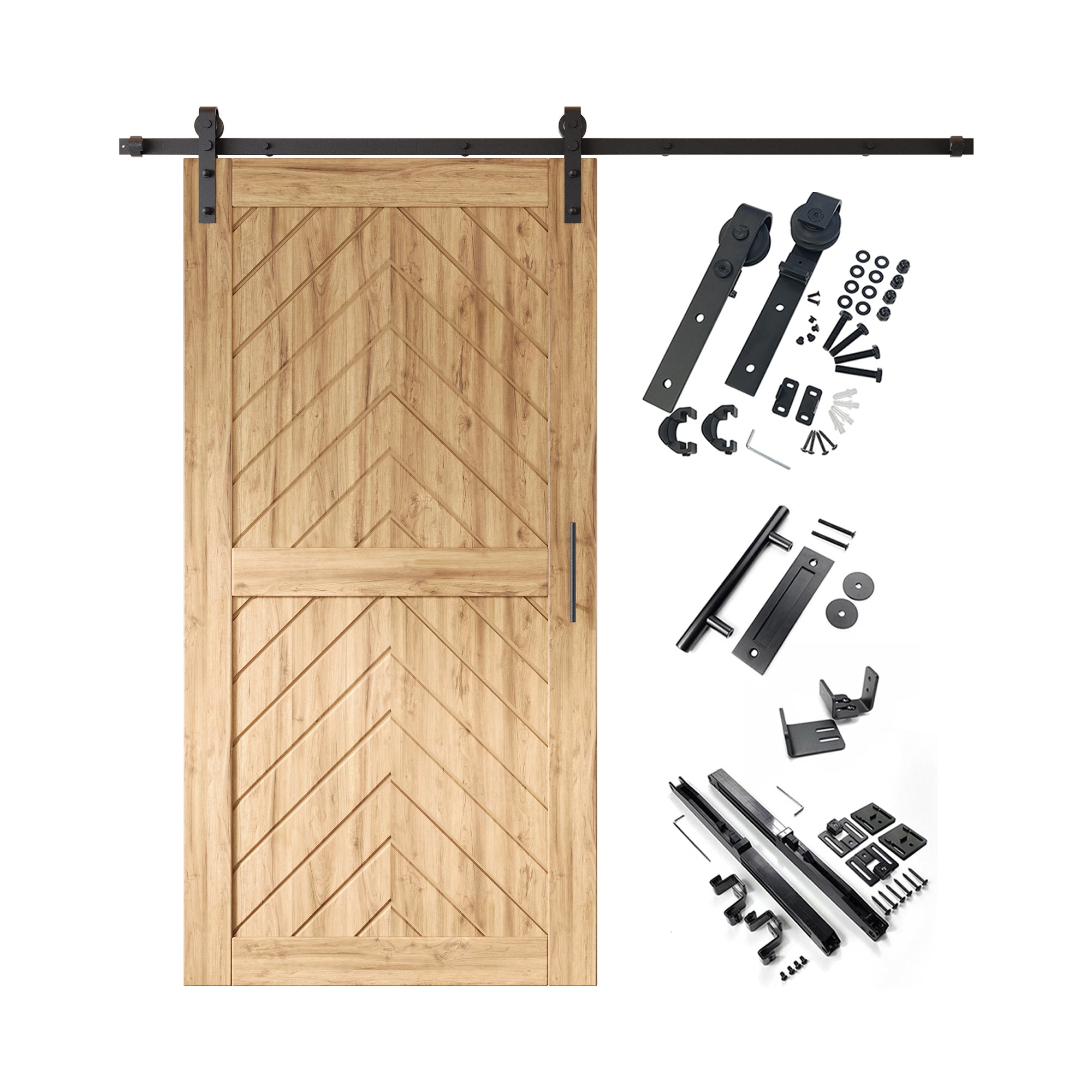 80" Height Unassembled & Unfinished Fishbone Design Pine Wood Barn Door with Non-Bypass Installation Hardware Kit(Interior Use Only)