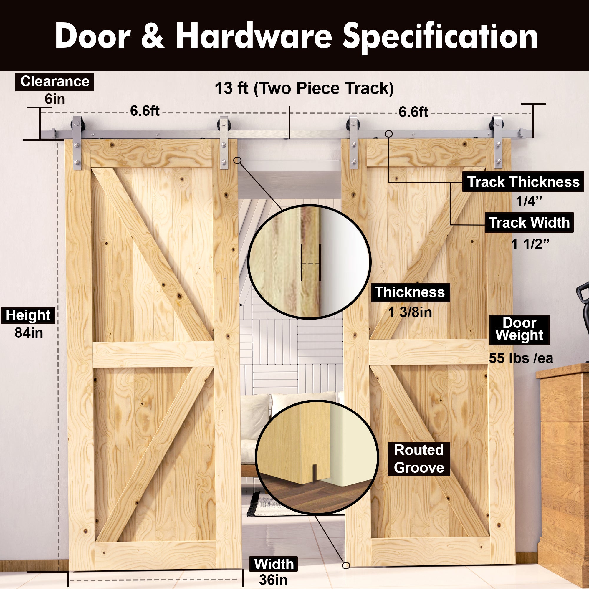 double barn door kit with doors