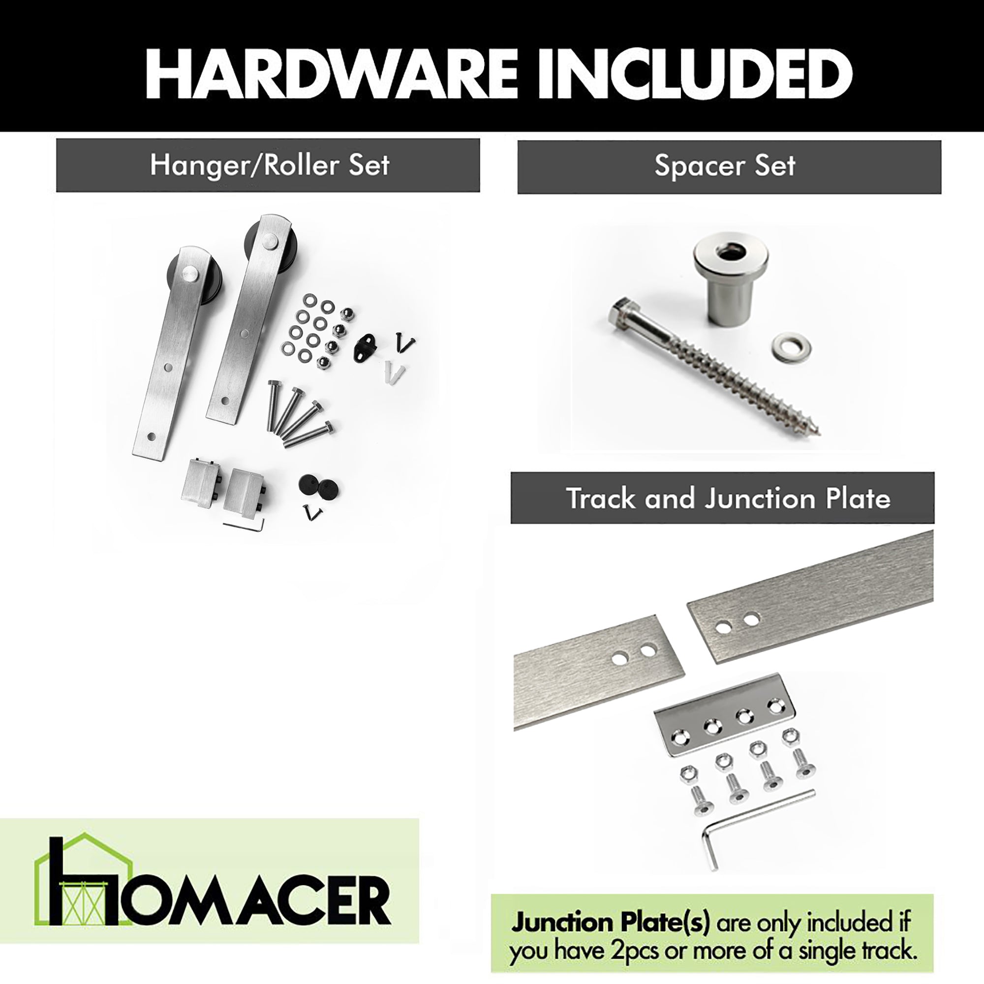 Non-Bypass Sliding Barn Door Hardware Kit - Straight Design Roller