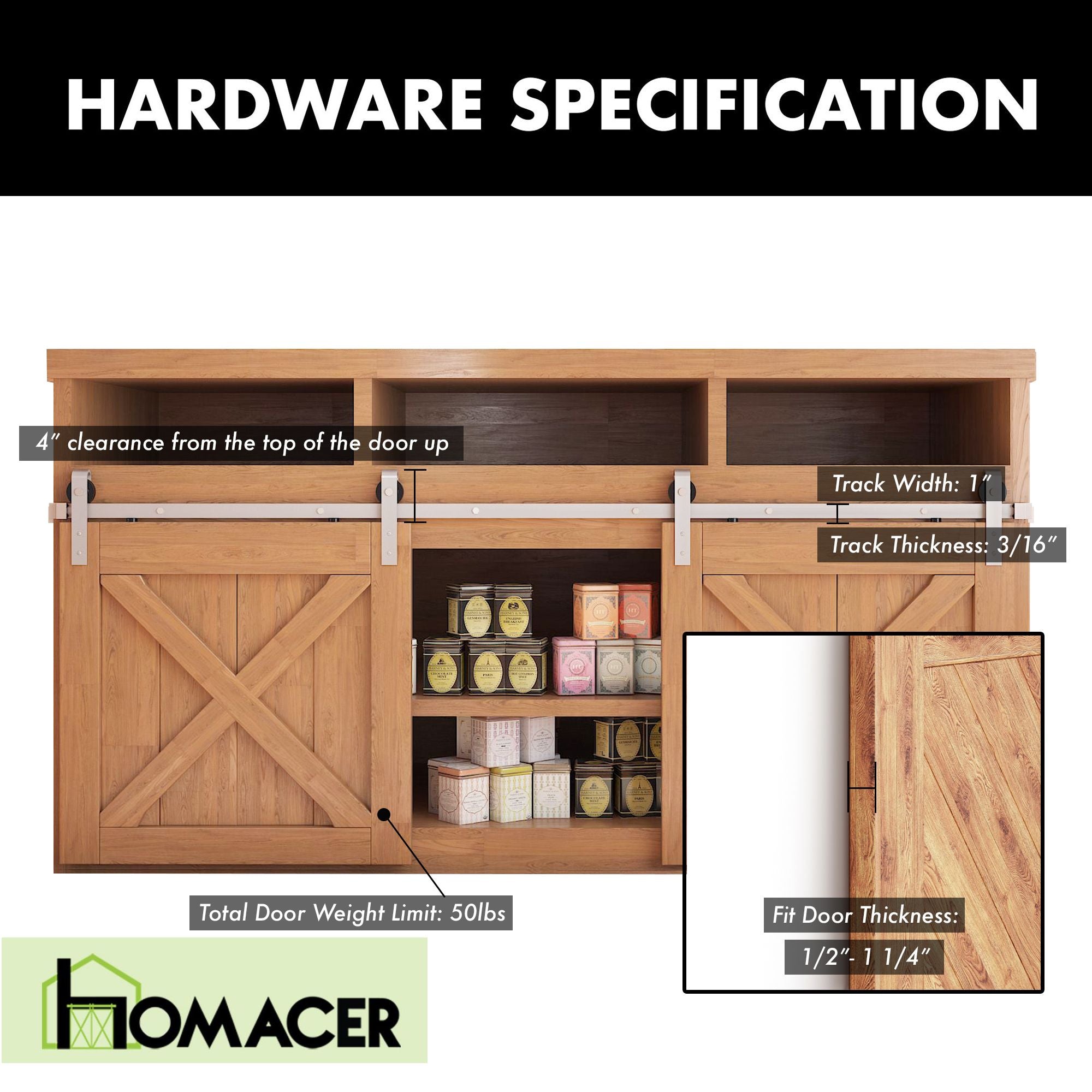 Homacer mini sliding door track barn hardware kit