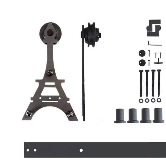 Non-Bypass Sliding Barn Door Hardware Kit - Eiffel Design Roller