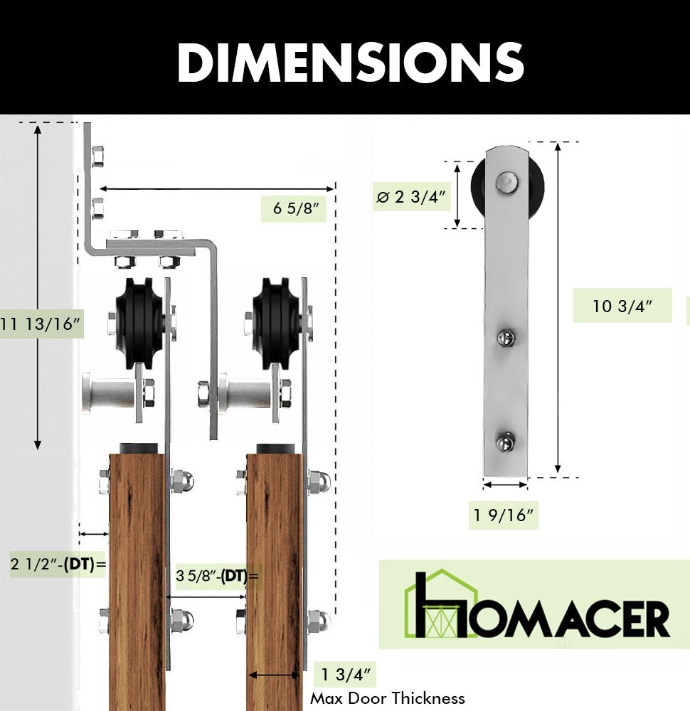 Double Track Z-Shape Bypass Sliding Barn Door Hardware Kit - Straight Design Roller