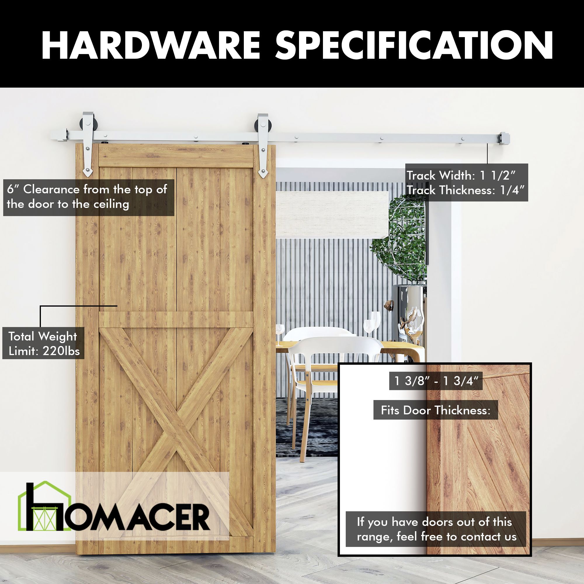 Non-Bypass Sliding Barn Door Hardware Kit - Arrow Design Roller