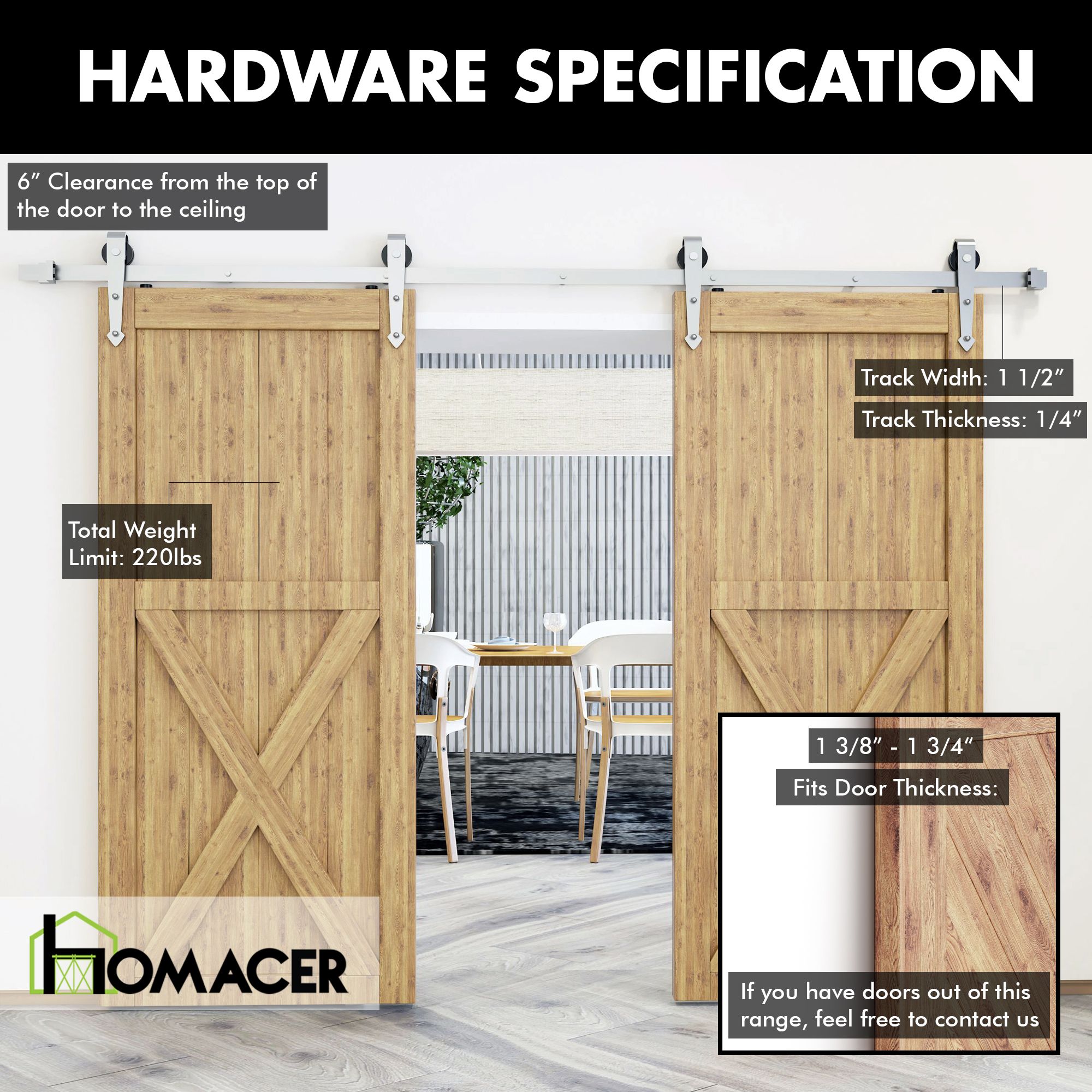 Non-Bypass Sliding Barn Door Hardware Kit - Arrow Design Roller