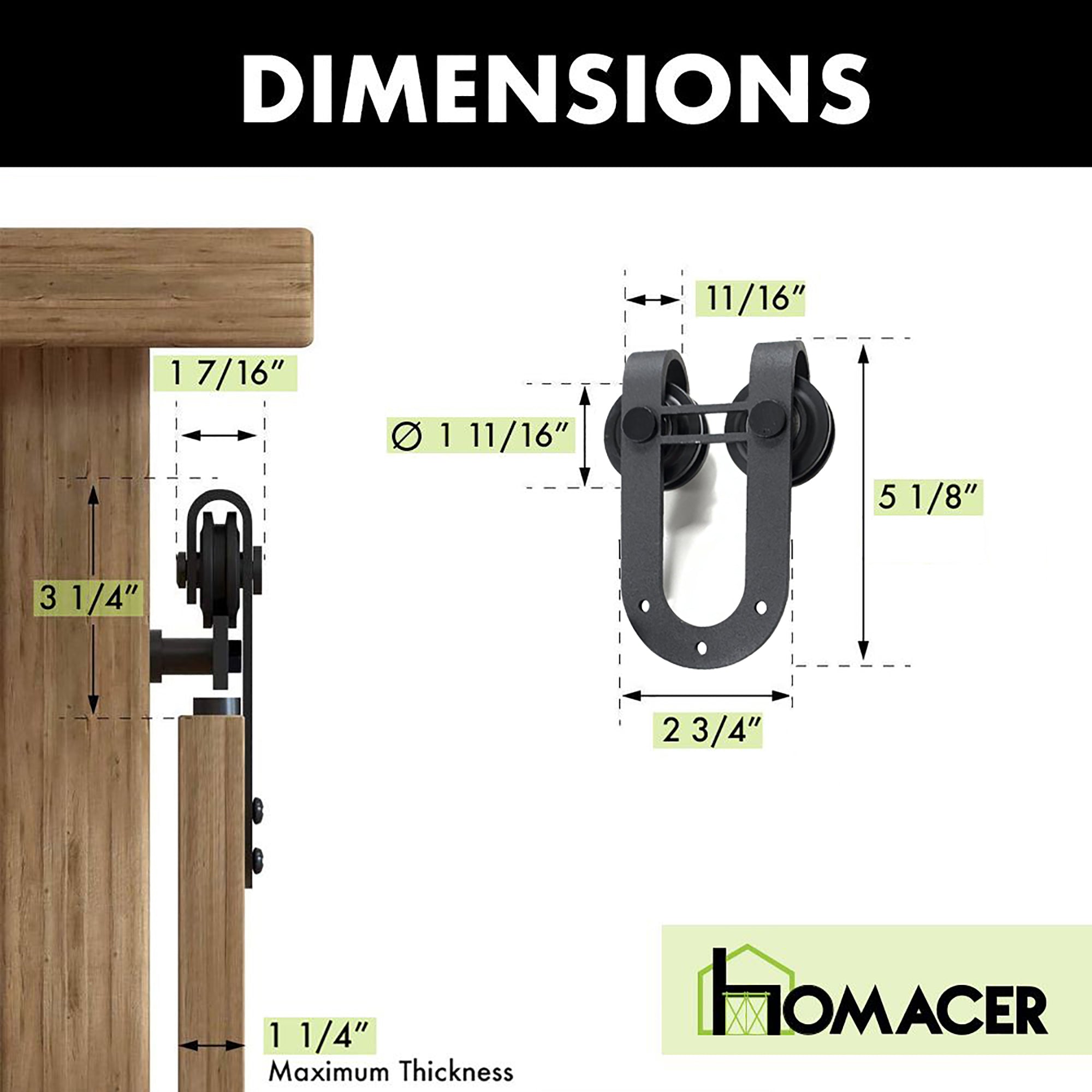 Mini Non-Bypass Sliding Barn Door Hardware Kit - Horseshoe Design Roller