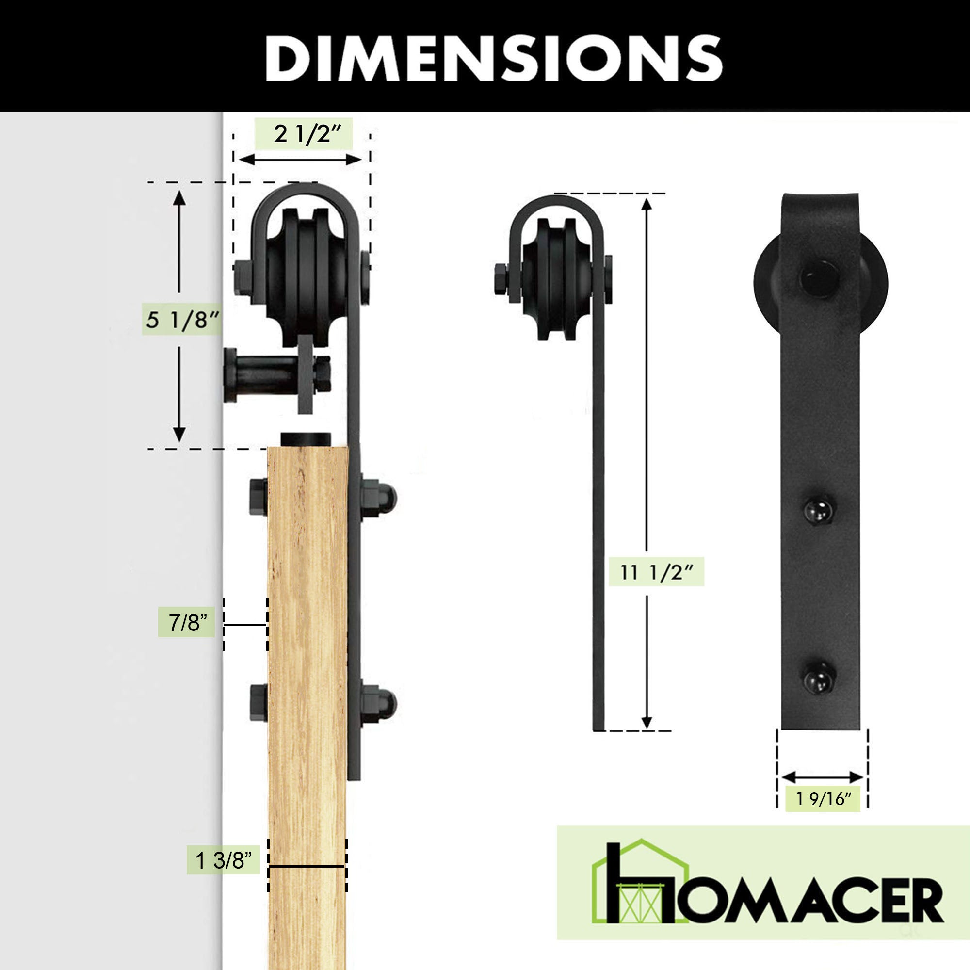 homacer barn door hardware kit dimensions charts