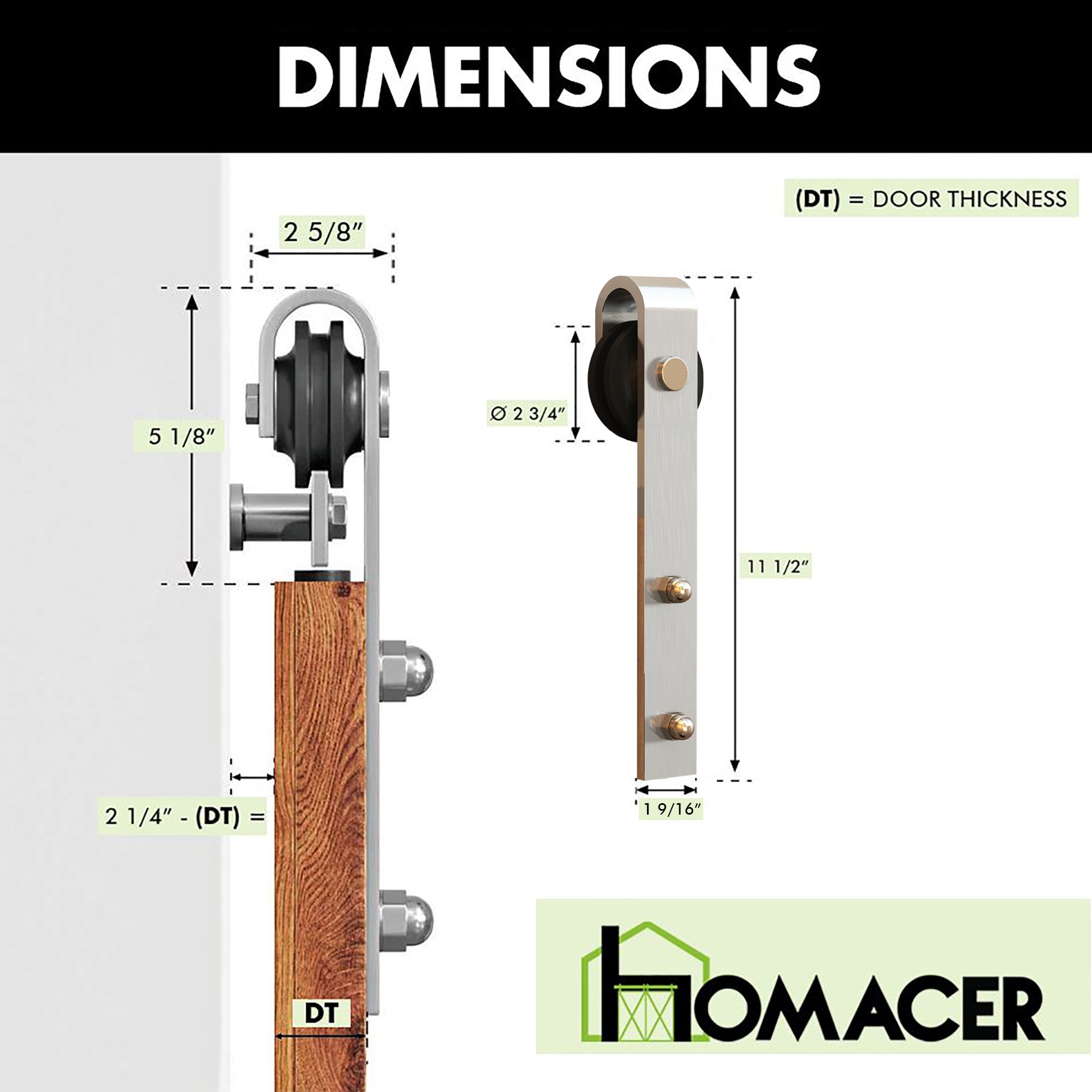 Homacer barn door and rollers dimensions