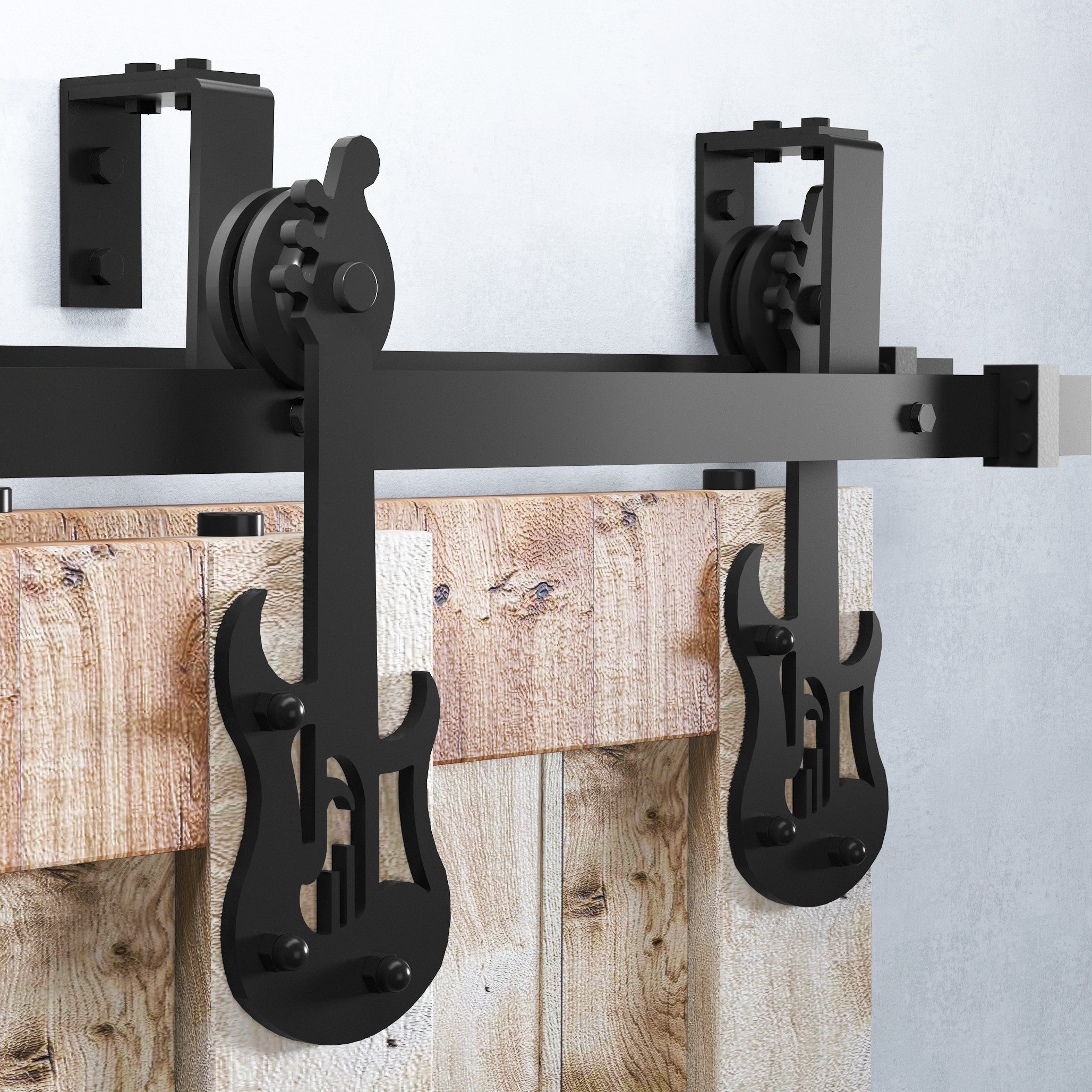 Double Track U-Shape Bypass Sliding Barn Door Hardware Kit - Guitar Design Roller