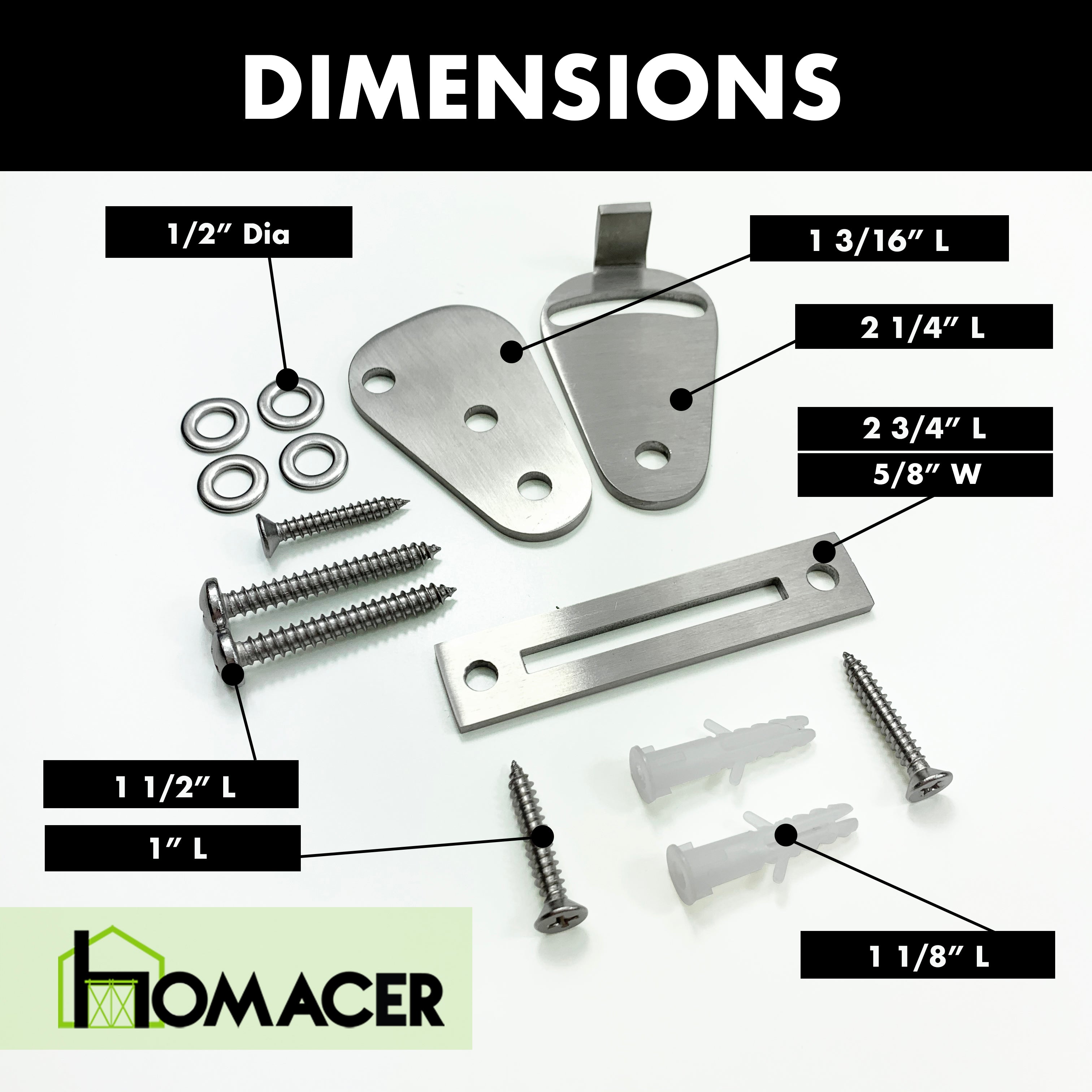 Homacer Sliding Barn Door Brushed Nickel Teardrop Lock dimensions