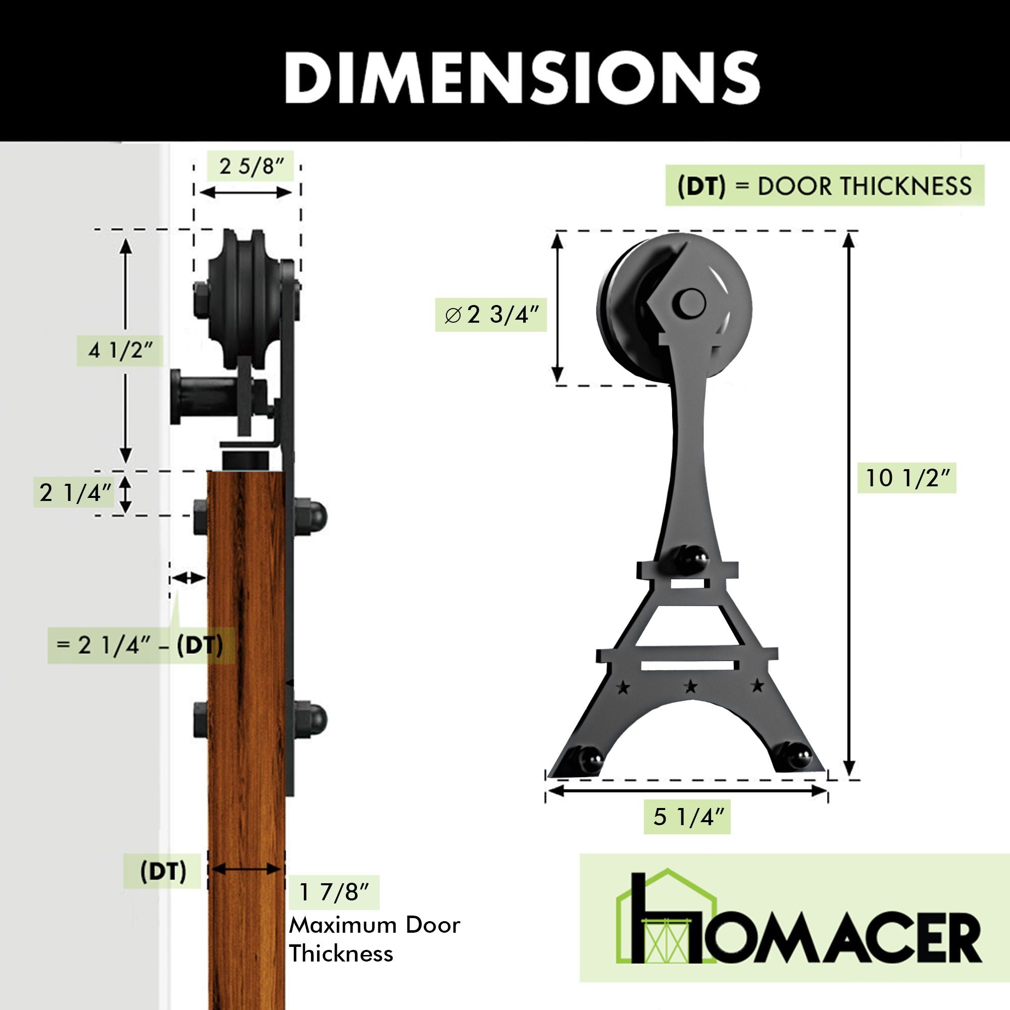 Non-Bypass Sliding Barn Door Hardware Kit - Eiffel Design Roller