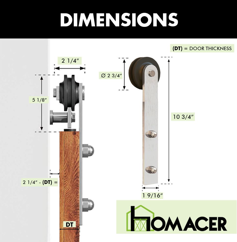 Non-Bypass Sliding Barn Door Hardware Kit - Straight Design Roller