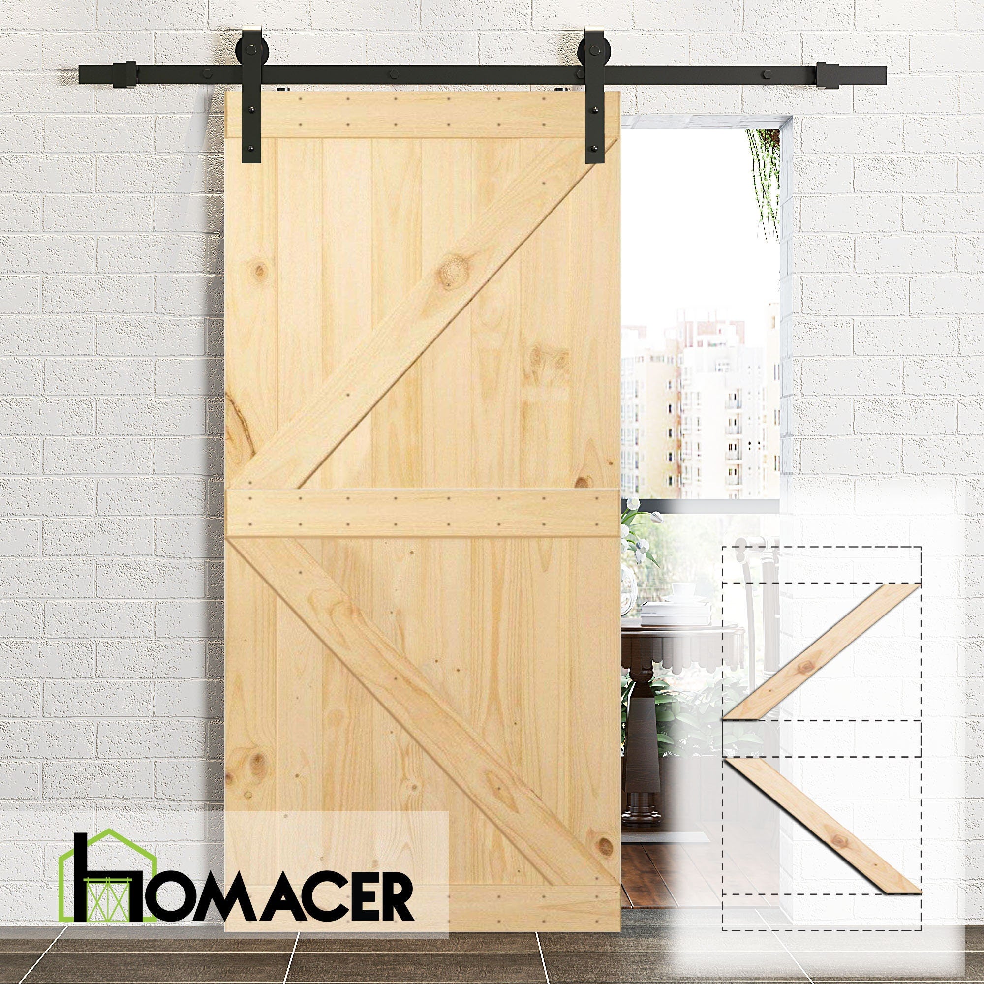 Homacer 5-in-1 Pine Wood Frameless Barn Door without Installation Hardware Kit