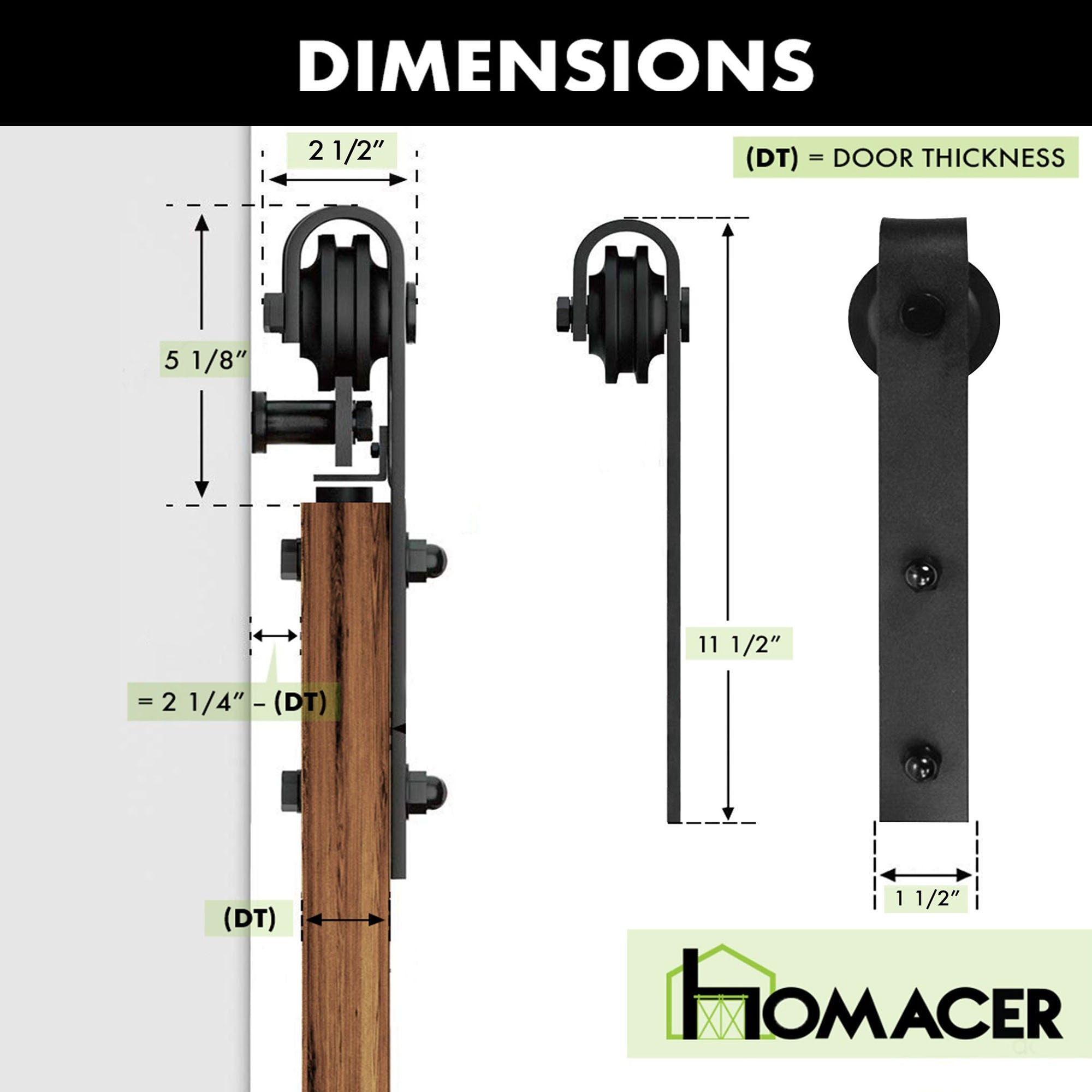 Homacer Black Rustic Non-Bypass Sliding Barn Door Hardware Kit, for One/Single Door, Classic Design Roller