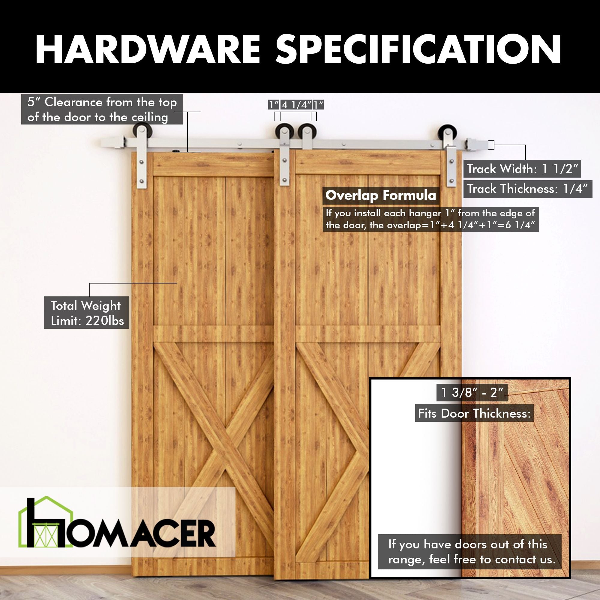 single track bypass sliding barn door hardware kit - straight design roller